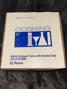 Corning PYREX Lab Glassware 9825 22x175mm CULTURE TUBE 12 Tubes With Screw Caps - Picture 1 of 6