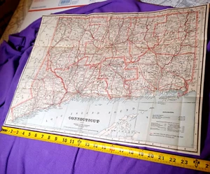 1917 Connecticut 24" x  18" Map  -  George F. Cram VG++  no marks Nice! - Picture 1 of 14