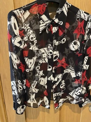 Camisa Moschino Jeans Vintage Transparente 100% Seda Reino Unido 6-8 Excelente Usada BIN FreePost Foto 1 de 4