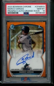 2023 Bowman Auto Orange Wave Refractor /25 Marco Vargas PSA 10 - Picture 1 of 2