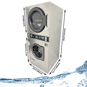 220V 1PH Commercial Coin-Operated Double-Layer Washer Dryer Combo Stackable 12kg - Picture 1 of 24