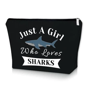 Shark Gifts For Girls Black Makeup Bag Shark Themed Birthday Gifts Shark Week Gi - Picture 1 of 7