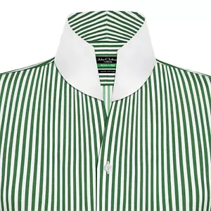 Camisa Cuello Alto Verde Blanco Rayas 100% Algodón Hombres Alto Cuello Abierto Ropa de Fiesta - Imagen 1 de 5