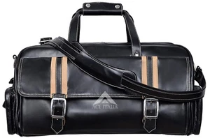 Real Leather Weekend Bag Black Travelling Luggage Holdall Sports Classic 9225 - Picture 1 of 6