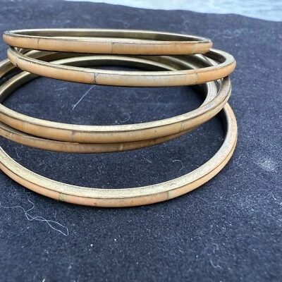 Set Of Five Vintage Creamy Peach Inlay Bangle Bracelets Brass - Image 1 of 4