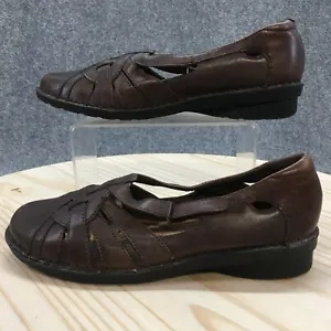 Clarks Bendables Shoes Womens 9 W Slip On Loafers Brown Leather Wedge 85717 - Picture 1 of 16