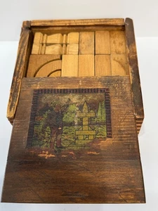 Antique Architectural German Building Blocks Slide Top Wooden Box - Picture 1 of 9
