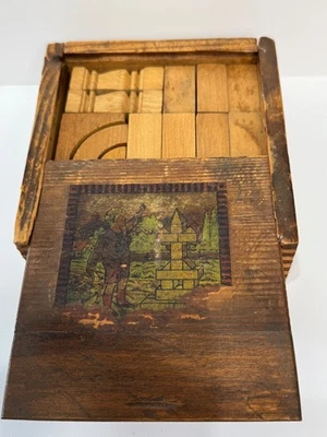 Antique Architectural German Building Blocks Slide Top Wooden Box - Image 1 of 4
