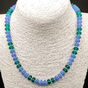 Teal Green Blue Czech Glass Necklace Stackable Festival Nautical Abacus Beaded - Picture 1 of 15