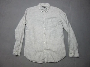 Banana Republic Shirt Mens Large Gray Striped Linen Slim Fit Casual Button Down - Picture 1 of 12