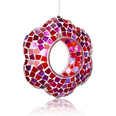 Alimentador de pájaros de mosaico grande de 9 pulgadas colgante de vidrio con manchado ovalado Foto 1 de 4