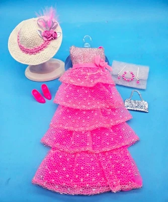 复古芭比娃娃衣服浪漫褶皱近乎完好!! — 第 1/4 张图片