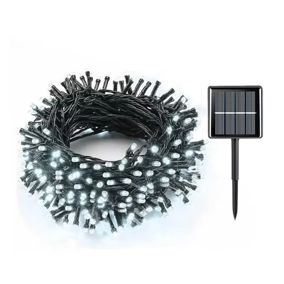 8 mode 200 LED Solar Christmas Lights - White, Waterproof Outdoor String Lights - Image 1 of 4