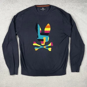 Psycho Bunny Knit Sweater Long Sleeve Navy Blue Pullover Men’s Size Medium - Picture 1 of 10