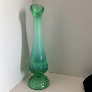 FENTON GLASS GREEN OPALESCENT HOBNAIL SWUNG BUD VASE 8” URANIUM UV GLOW  - Picture 1 of 11