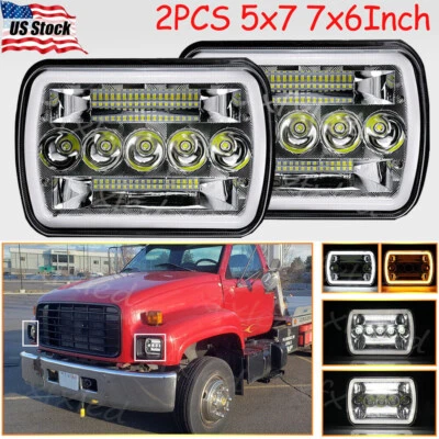 For Chevy C6500 C7500 Kodiak Corvette Classic 2X 5x7/7x6 LED Headlight Halo DRL - Image 1 of 4