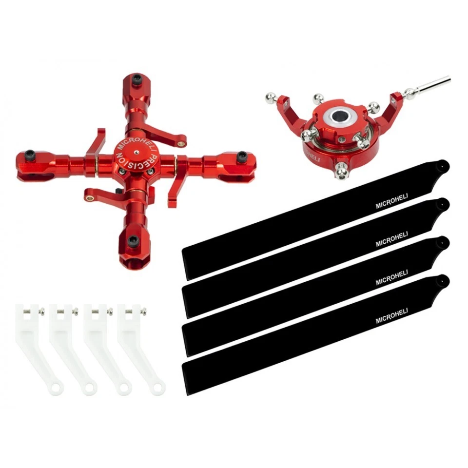 Microheli CNC Quad Carbon Plastic Blades Conversion Set (RED) - GOOSKY S2 - Image 1 of 1