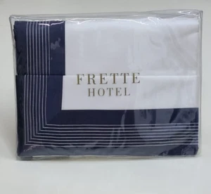 Frette H.C. Porto King Fitted Sheet Set White/Navy 100% Cotton Sateen Made Italy - Picture 1 of 10
