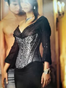 Vollers Corset HOFF Black/Silver Brocade Back Lace Up Front Steel Busk - Picture 1 of 8