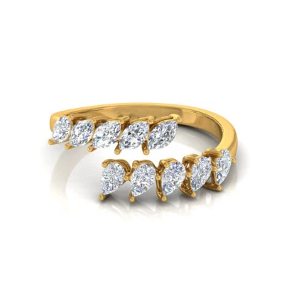 1.21 Ct Natural SI/H Marquise Pear Diamond Cuff Ring 14k Yellow Solid Gold Gift - Image 1 of 4