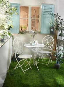 3 tlg Bistro Set “White Romance” aus Metall weiß, Garten Balkon Tisch + 2 Stühle - Bild 1 von 6