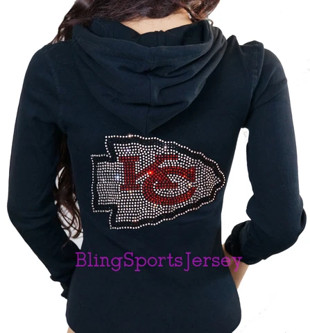 Kansas City Chiefs Bling Rhinestone Zipper Hoodie Sweater Superbowl Cover
