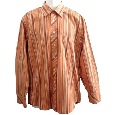 Camisa Ted Baker London Para Hombre 15.5 34/35 Rayas Naranja Gris Marrón Fecha Noche Foto 1 de 4