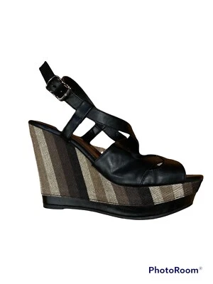 Sandalias de cuña a rayas con 8 correas en el tobillo de bambú para mujer punta abierta Foto 1 de 4