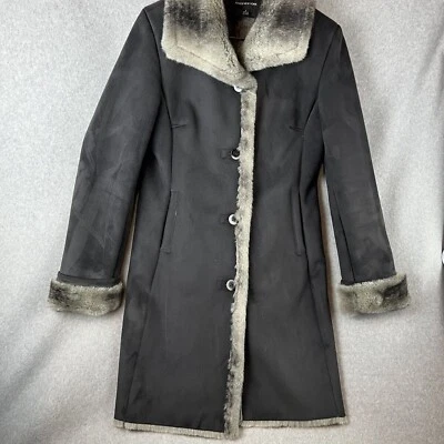 Jones New York Womens Midi Trench Coat Faux Fur Lining Collar S Mob Wife 90's - Image 1 of 4