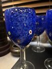 Vintage Italian Murano Handblown Wine Glasses Confeti Colbalte Blue Set Of 3