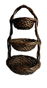 Large Brown Wicker Fruit Basket 3 Tier Freestanding Farmhouse Easter Planter 22" - Picture 1 of 21