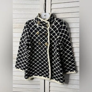 Tahari Black and Cream Knit Coat with Gold Buttons. 5/6 Kids. Great Condition - Picture 1 of 10