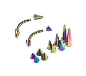 Titanium Spike Rainbow Curved Barbell Eyebrow Piercing Jewelry, Bent Bar - Picture 1 of 6