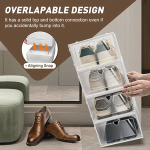 20x Large Plastic Shoe Storage Boxes Drawer Stackable Foldable Organiser Clear - Picture 1 of 12