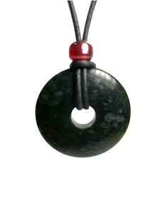 Collana unisex ciambella unisex giada verde scuro certificata 37 mm cavo in pelle chiusura di sicurezza - Foto 1 di 10