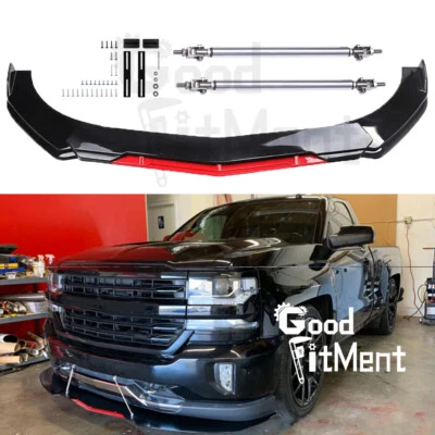 Alerón labial de parachoques delantero + varillas de puntal para Chevrolet Silverado 1500 1999-2023 5 piezas Foto 1 de 4