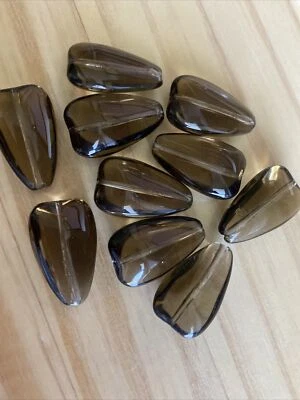 10 GRAY TEAR DROP GLASS LAMP WORK BEADS - approx 25mm DIY Jewelry making - Image 1 of 4