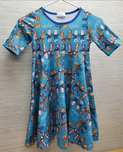Little Miss Marmalade Girls Size 6T Blue Skater Dress Fancy Heels Shoes Print - Picture 1 of 6