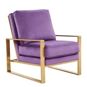 LeisureMod Jefferson Velvet Design Accent Armchair with Gold Brass Finish Frame - Picture 1 of 73
