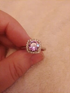 Elegant Chic Unknown Metal Ring With Round Cut Purple Gem UK P USA Size 7.5 - Picture 1 of 4