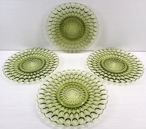 (4) Fenton Thumbprint Colonial Green Luncheon Plates Set Vintage Etch Dishes Lot - Picture 1 of 24