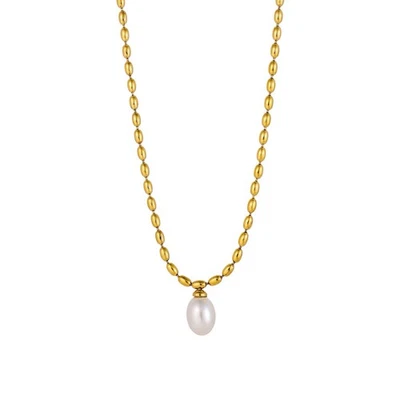 Gold Plated Stainless Steel Pearl Pendant Necklace - Image 1 of 3