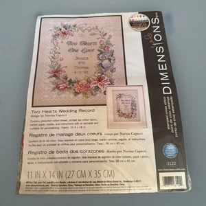 VTG NIP Dimensions Two Hearts Wedding Record Cross Stitch Kit #3122 USA 1992 - Picture 1 of 5