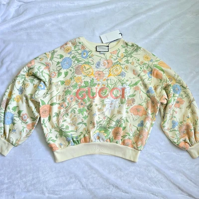Gucci Tennis Racket Embroidered Floral Sweatshirts Cream | XS, S, M | MSRP $1500 - Image 1 of 4