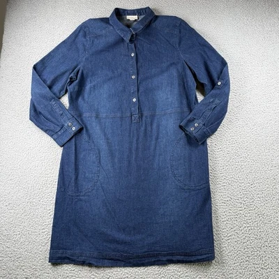 Vestido de mezclilla Jill para mujer L PETITE azul midi botones lengüeta enrollable bolsillos informal Foto 1 de 4