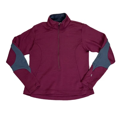 Женский маленький пуловер REI из шерсти мериноса на молнии темно-бордовый серый с ложным вырезом - Изображение 1 из 4