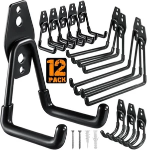 12 Pack Garage Hooks Heavy Duty Utility Steel with 12Pack, 12Pcs Black  - Picture 1 of 7