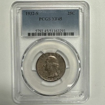 1932-S Washington Silver Quarter PCGS XF45 Extra Fine Key Date - Image 1 of 4