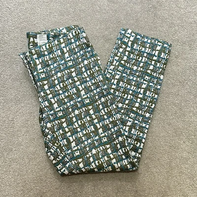 Cos White Blue Green Pattern Square Size 36 UK 8 Straight Leg Capri Trousers - Image 1 of 4
