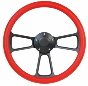 1966-72 Jeep Jeepster Black Steering Wheel With Red Vinyl Half Wrap Full Kit - Picture 1 of 4